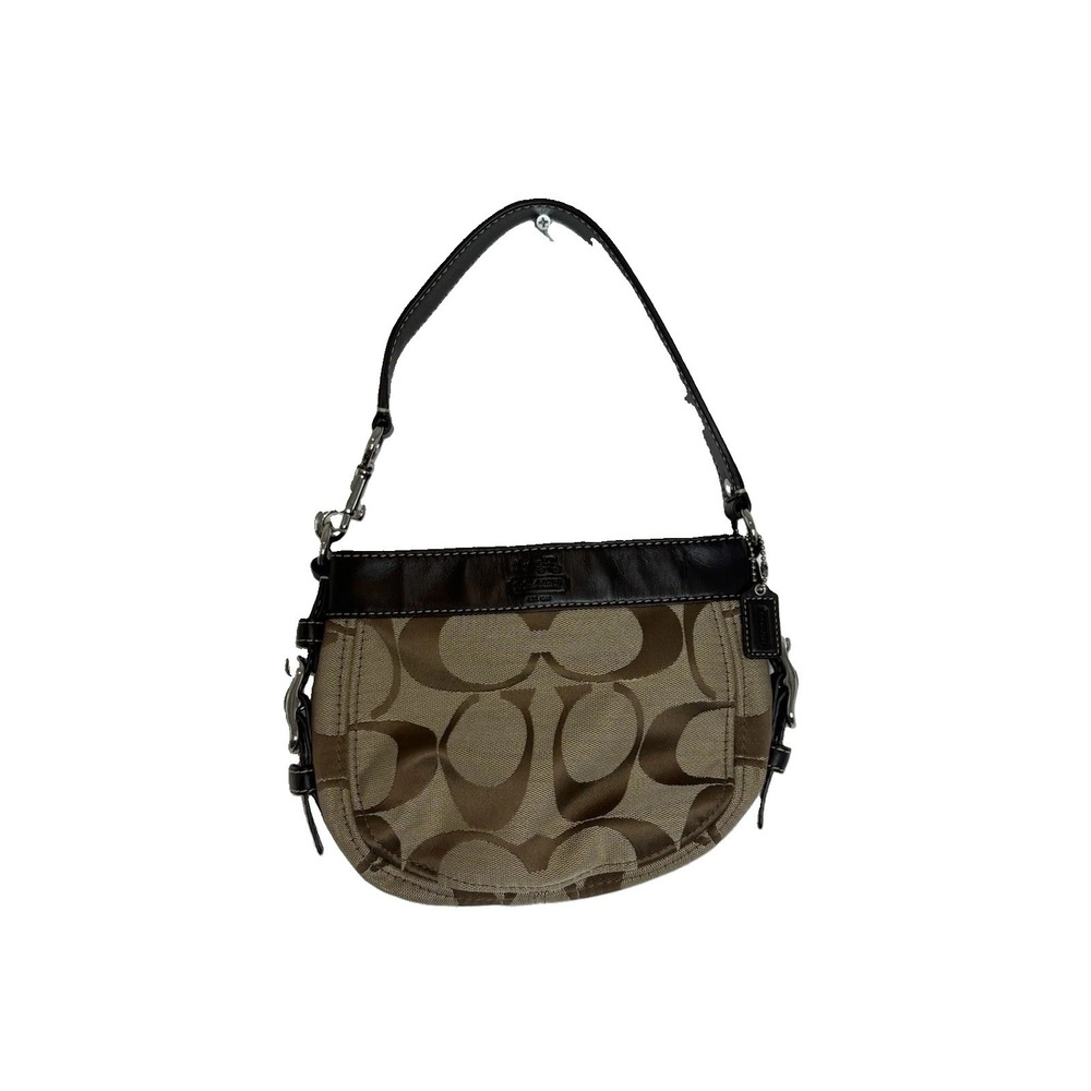 Coach Signature Mini Zoe Handbag Y2K Canvas Brown F41856, Lilac Satin Interior